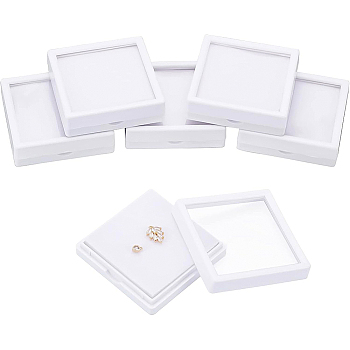 Plastic Jewelry Set Box, for Necklace & Earring & Ring, with Sponge Inside, Square, White, 7x7x2cm