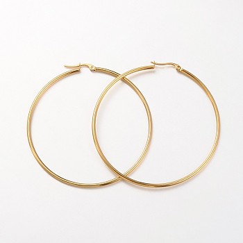 304 Stainless Steel Hoop Earrings, Hypoallergenic Earrings, Ring Shape, Real 18K Gold Plated, 70x2mm, 12 Gauge, Pin: 1x0.7mm