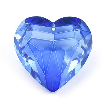 K9 Glass Rhinestone Pendants, Faceted, Heart, Sapphire, 44x45.5x27.5mm, Hole: 1.4mm
