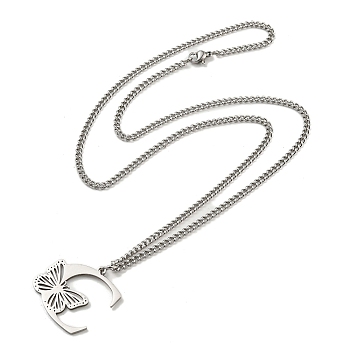 201 Stainless Steel Necklace, Letter C, 23.74 inch(60.3cm) p: 28.5x29.5x1.3mm