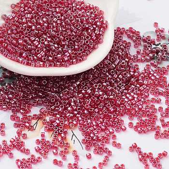 Transparent Colours Luster Glass Seed Beads, Cylinder, Cerise, 2x2mm, Hole: 1mm