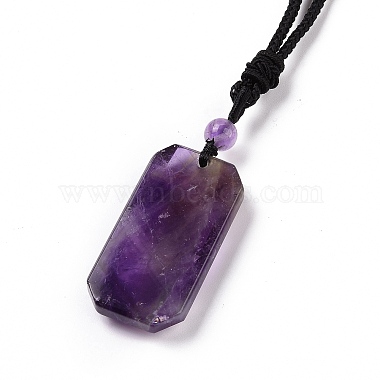 Adjustable Natural Amethyst Rectangle Pendant Necklace with Nylon Cord for Women(NJEW-L171-03C)-4