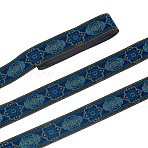 Ethnic Style Embroidery Polyester Ribbons, Jacquard Ribbon, Garment Accessories, Black & Gold & Light Blue Floral Pattern, Blue, 1-1/4 inch(33mm)(OCOR-WH0066-07A)