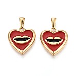 304 Stainless Steel & Enamel Pendants, Heart with Lip Pattern Charms, Golden, FireBrick, 22.5x20x3.5mm, Hole: 7.5x2.5~3mm(STAS-T072-76A-G)