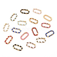 Brass Micro Pave Cubic Zirconia Spring Gate Rings, with Enamel, Long-Lasting Plated, Oval, Real 18K Gold Plated, Mixed Color, 29x15.5x6mm, Hole: 23x9mm(ZIRC-I054-31G)