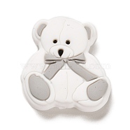 Bear Silicone Focal Beads, Silicone Teething Beads, White, 30x28.5x9.5mm, Hole: 2.5mm(SIL-D008-01B)