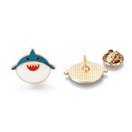 Shark Enamel Pin, Animal Alloy Brooch for Backpack Clothes, Cadmium Free & Lead Free, Light Gold, Steel Blue, 18x23x11mm, Pin: 1mm(PALLOY-S132-283)