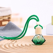 8ML Polygon Glass Perfume Bottles Air Freshener Diffuser Bottle Hanging Ornamen, with Wood Lid, for Car Rear View Mirror Decoration, Green, 200mm, Capacity: 8ml(0.27fl. oz)(PW-WGF8FD9-01)