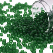 TOHO Round Seed Beads, Japanese Seed Beads, (7BF) Transparent Frost Grass Green, 8/0, 3mm, Hole: 1mm, about 1110pcs/50g(SEED-XTR08-0007BF)