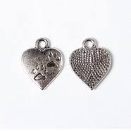 Tibetan Style Alloy Pendants, Lead Free & Cadmium Free, Heart with Paw Print, Antique Silver, 17x13x2mm, Hole: 3mm(X-TIBEP-409-AS-LF)