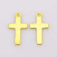 Tibetan Style Alloy Pendants, Cross, Cadmium Free & Nickel Free & Lead Free, Golden, 25x13x1.5mm, Hole: 2mm(K08YN012)