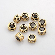 Real 18K Gold Plated Brass Rhinestone Beads, Flat Round, Nickel Free, Hematite, 7x4mm, Hole: 2x2mm(KK-J198-29G)