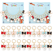 Alloy Enamel Bowknot Locking Stitch Markers, with Golden Tone 304 Stainless Steel Ring, with Resin Imitation Pearl Beads, Mixed Color, 3.5cm, 5 colors, 2pcs/color, 10pcs/set(HJEW-PH01572)