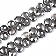 Electroplate Glass Beads Strand, Pearl Luster Plated, Teardrop, Black, 10x12x5mm, Hole: 0.8mm, about 82~99pcs/strand, 16.93 inch~ 23.23 inch(43~59cm)(EGLA-S188-27-A02)
