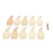 Christmas Santa Claus Wooden Ornaments Set, Unfinished Wood Pieces, with Jute Twines, for DIY Crafts Christmas Tree Hanging Decorations, BurlyWood, 130x70x12mm, Hole: 3mm, 10pcs/bag(WOOD-WH0027-10)