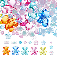PandaHall Elit 350Pcs 15 Style Transparent Acrylic Beads, Bear & Round & Star & Candy & Flower, Mixed Color, 6~26.5x6~24.5x4~15mm, Hole: 1.5~3mm, 350pcs/box(MACR-PH0001-52)