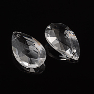 Faceted Teardrop Transparent Glass Pendants, Clear, 28x17x9mm, Hole: 1.5mm(X-EGLA-R085-03)