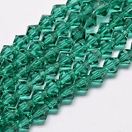 Imitate Austrian Crystal Bicone Glass Beads Strands, Grade AA, Faceted, Dark Cyan, 3x3.5mm, Hole: 0.8mm, about 120~125pcs/strand, 14.8 inch(GLAA-F029-3x3mm-10)