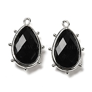 Natural Obsidian Pendants, with Platinum Brass Edge, Faceted, Teardrop, 22.5x14x5.5mm, Hole: 1.6mm.(G-B009-02P-I)