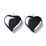 Non-magnetic Synthetic Hematite Pendants, with Platinum Plated Brass Loop, Heart, 23x20x5mm, Hole: 2mm(G-K225-09B)