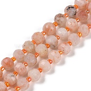 Natural Sunstone Beads Strands, Faceted, Rondelle, with Seed Beads, 7.5~8x6.5mm, Hole: 1.4mm, about 45~46pcs/strand, 15.75''(40cm)(G-H057-A19-01)