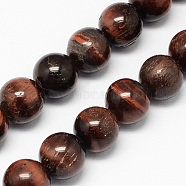 Natural Red Tiger Eye Stone Bead Strands, Dyed, Round, 10mm, Hole: 1mm, about 38pcs/strand, 14.9 inch(G-R193-08-10mm)