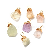 Natural Quartz Pendants, with Real 18K Gold Plated Eco-Friendly Copper Wire, Nuggets, 20.5~27x12~16x7.5~11mm, Hole: 4mm(PALLOY-JF00939)