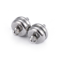 304 Stainless Steel Magnetic Clasps with Loops, Rondelle, Stainless Steel Color, 10.5mm, Hole: 1.4mm(X-STAS-P206-03P)