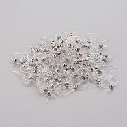 Eco-Friendly Plastic Earring Hooks, with 304 Stainless Steel Beads and Horizontal Loop, Round, Stainless Steel Color, 15.5x8x0.7mm, Hole: 1.2mm, 24 Gauge, Pin: 0.5mm(STAS-K203-03P)