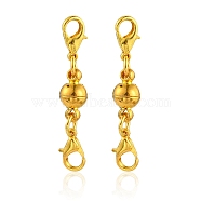 Brass Magnetic Clasps, with Lobster Claw Clasps, Round, Golden, 36x7.5x6mm, Lobster Claw Clasp: 11.8x7.5x2.8mm(KK-YW0001-56G)