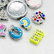 Alloy Slide Charms, with Rhinestone or Enamelm, Mixed Shapes, Mixed Color, 4~25x10~25x4~8mm, Hole: 1.5x7~2x17mm(X-ALRI-MSMC001-M)