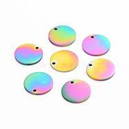 Ion Plating(IP) 304 Stainless Steel Charms, Polished, Stamping Blank Tag, Laser Cut, Flat Round, Rainbow Color, 12x1mm, Hole: 1.2mm(STAS-I141-03B-M)