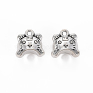 Tibetan Style Alloy Charms, Cadmium Free & Lead Free, Tiger, Antique Silver, 12.5x12.5x7.5mm, Hole: 1.8mm(TIBEP-N010-013AS-RS)
