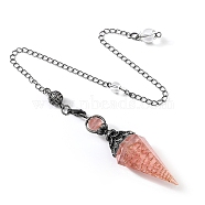 Natural Strawberry Quartz & Resin Hexagonal Pointed Dowsing Pendulums, Cone, Antique Silver, 250mm(PW-WG7D05E-11)