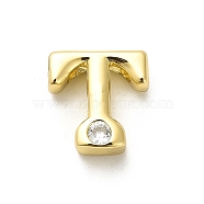 Rack Plating Brass Cubic Zirconia Beads, Long-Lasting Plated, Lead Free & Cadmium Free, Alphabet, Letter T, 12.5x12x5mm, Hole: 2.7mm(KK-L210-008G-T)