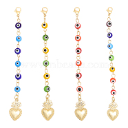 1 Set Lampwork Beaded Evil Eye Pendant Decorations, Lobster Clasp Charms, Clip-on Charms, for Keychain, Purse, Backpack Ornament, Sacred Heart, Mixed Color, 110mm, 4pcs/set(HJEW-CA0001-46)
