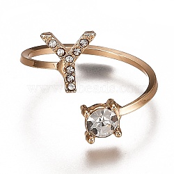 Alloy Cuff Rings, Open Rings, with Crystal Rhinestone, Golden, Letter.Y, US Size 7 1/4(17.5mm)(RJEW-I075-01G-Y)