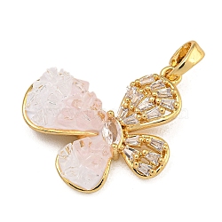 Rack Plating Brass Micro Pave Cubic Zirconia Pendants, with Glass, Long-Lasting Plated, Butterfly, Real 18K Gold Plated, 17x22x5.5mm, Hole: 2.5x3.5mm(KK-U035-20G-02)