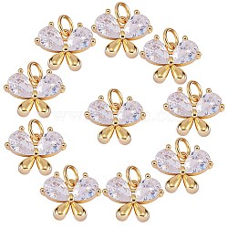 10Pcs Brass Micro Pave Clear Cubic Zirconia Charms, Long-Lasting Plated, Butterfly, Real 18K Gold Plated, 11x14x4.5mm, Hole: 3.4mm(KK-SZ0005-02)