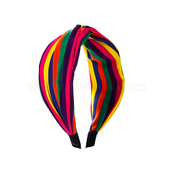 Rainbow Color Cloth Hair Bands, Wide Twist Knotted Hair Hoop, Hair Accessories for Women Girls, Colorful, 160x150x65mm(PW-WG11265-02)