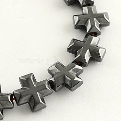 Non-magnetic Synthetic Hematite Beads Strands, Nickel Free & Lead Free, Cross, 10x10x4mm, Hole: 1mm, about 40pcs/strand, 15.7 inch(X-G-R260-17)