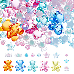 PandaHall Elit 350Pcs 15 Style Transparent Acrylic Beads, Bear & Round & Star & Candy & Flower, Mixed Color, 6~26.5x6~24.5x4~15mm, Hole: 1.5~3mm, 350pcs/box(MACR-PH0001-52)