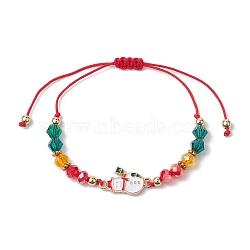 Christmas Glass Braided Bead Bracelets, Alloy Enamel Adjustable Bracelets for Women, Snowman, Inner Diameter: 1-1/8~3-1/8 inch(3~8cm)(BJEW-JB10892-02)