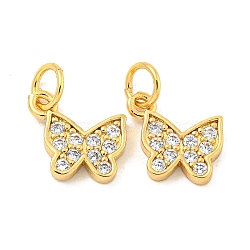 Rack Plating Brass Micro Pave Clear Cubic Zirconia Pendants, Long-Lasting Plated, with Jump Rings, Lead Free & Cadmium Free, Butterfly, Real 18K Gold Plated, 9x12x2mm, Hole: 3mm(KK-B093-13B-G)