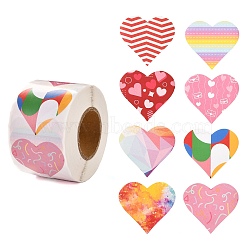 Valentine's Day Theme Paper Gift Tag Stickers, 8 Style Heart Shape Adhesive Labels Roll Stickers, for Party, Decorative Presents, Colorful, 4.1cm, about 500pcs/roll(X-DIY-C007-01D)