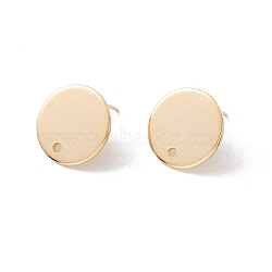 201 Stainless Steel Stud Earring Findings, with 316 Surgical Stainless Steel Pins and Hole, Flat Round, Real 24K Gold Plated, 15mm, Hole: 1.6mm, Pin: 0.7mm(STAS-P308-09C-G)