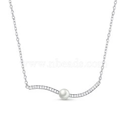 TINYSAND 925 Sterling Silver Cubic Zirconia Pendant Necklaces, with Pearl Beads, Silver, 14.5 inch(TS-N336-S)