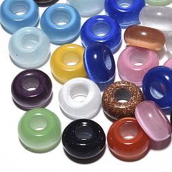 Gemstone & Cat Eye European Beads, Large Hole Beads, Rondelle, Mixed Color, 14x7mm, Hole: 5~6mm(G-S359-074)