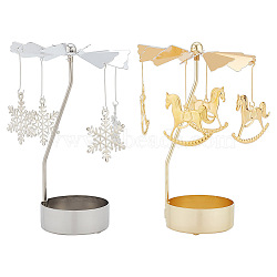 2 Sets 2 Style Iron Rotating Merry-Go-Round/Snowflake Tealight Candle Holder, for Candle Lover, Romantic Wedding, Christmas Party, Platinum & Golden, Finished Product: 8x13cm, 1 set/style(DJEW-FG0001-31)