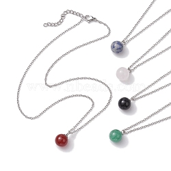 Round Gemstone Pendant Necklaces, 304 Stainless Steel Cable Chain Necklaces, Stainless Steel Color, 16.54 inch(42cm)(NJEW-JN04718-01)